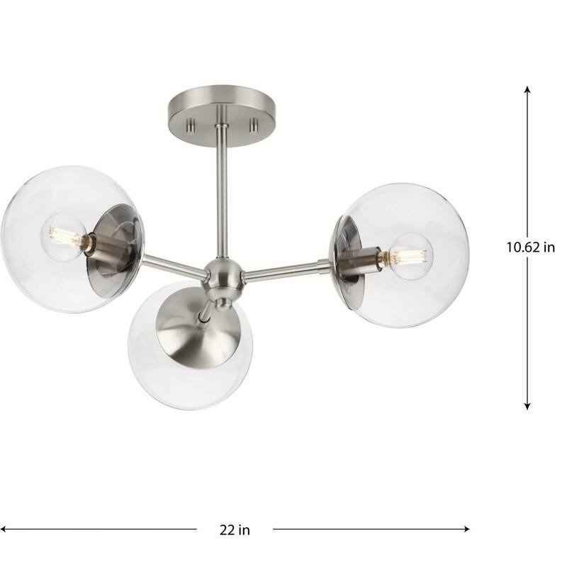 Atwell Collection Three-Light Brushed Nickel Mid-Century Modern Semi-Flush Mount - 22 in x 22 in x 10.62 in