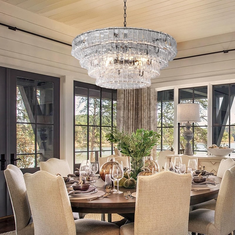 KAYLA 36in-67.4 in. 6-Lights Gold Crystal Drum Chandelier