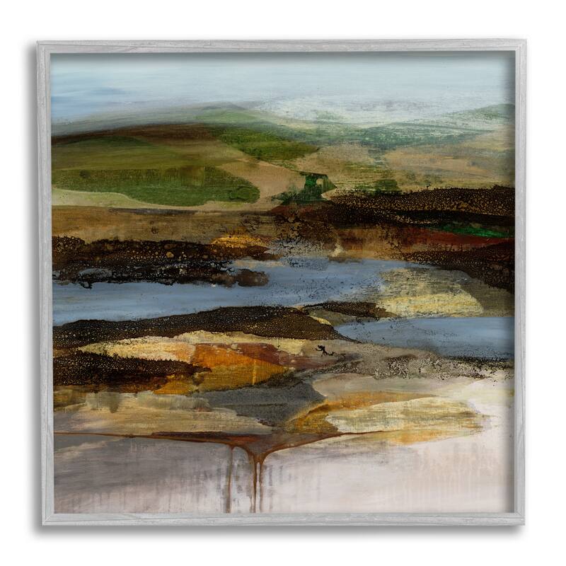 Stupell Abstract Canyon Lake Landscape Dark Tone Modern Painting Framed Wall Art - Blue - 12 x 12 - Grey