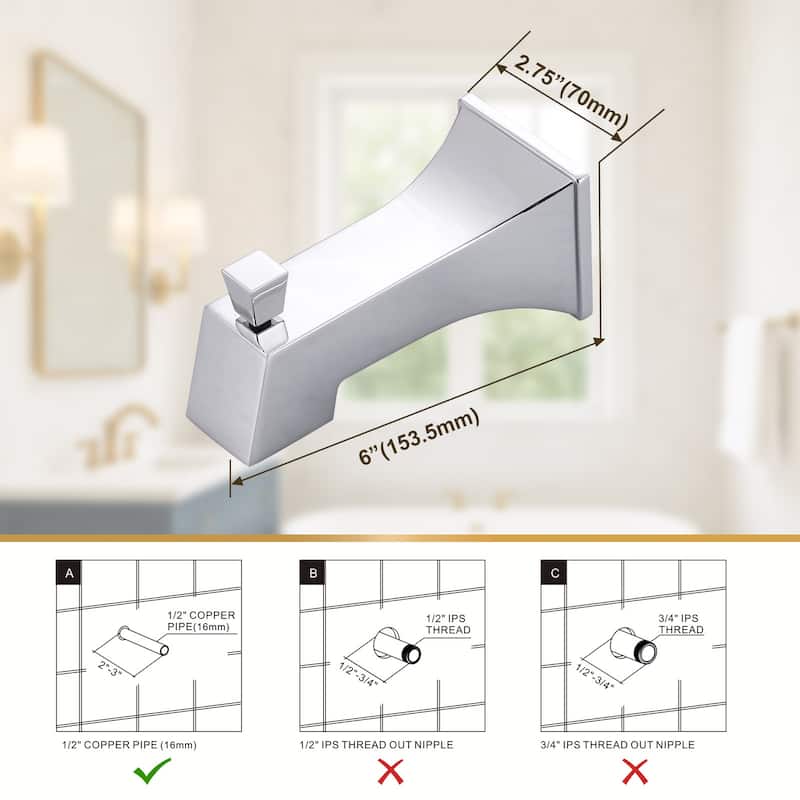 WOWOW Integrated Diverter Square Bathtub Spout in Modern
