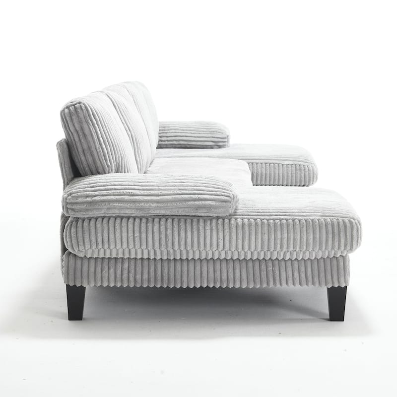 Symmetrical Corduroy Double Chaise Couch U-shaped Sectional Sofa
