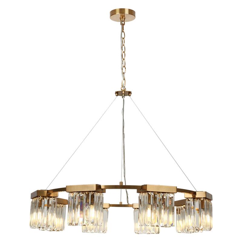 Modern 8-Light Gold Crystal Wheel Chandelier for Living Dining Room - D 31.5" x H 85.7"