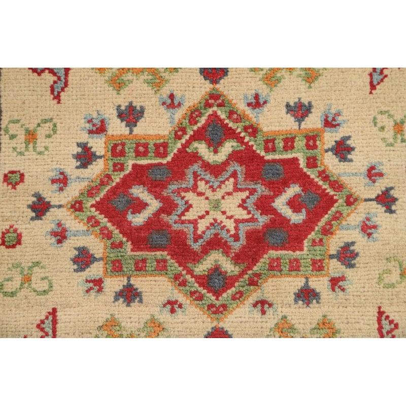 Geometric Yellow Kazak Accent Rug Handmade Traditional Wool Carpet - 2'8" x 4'0"