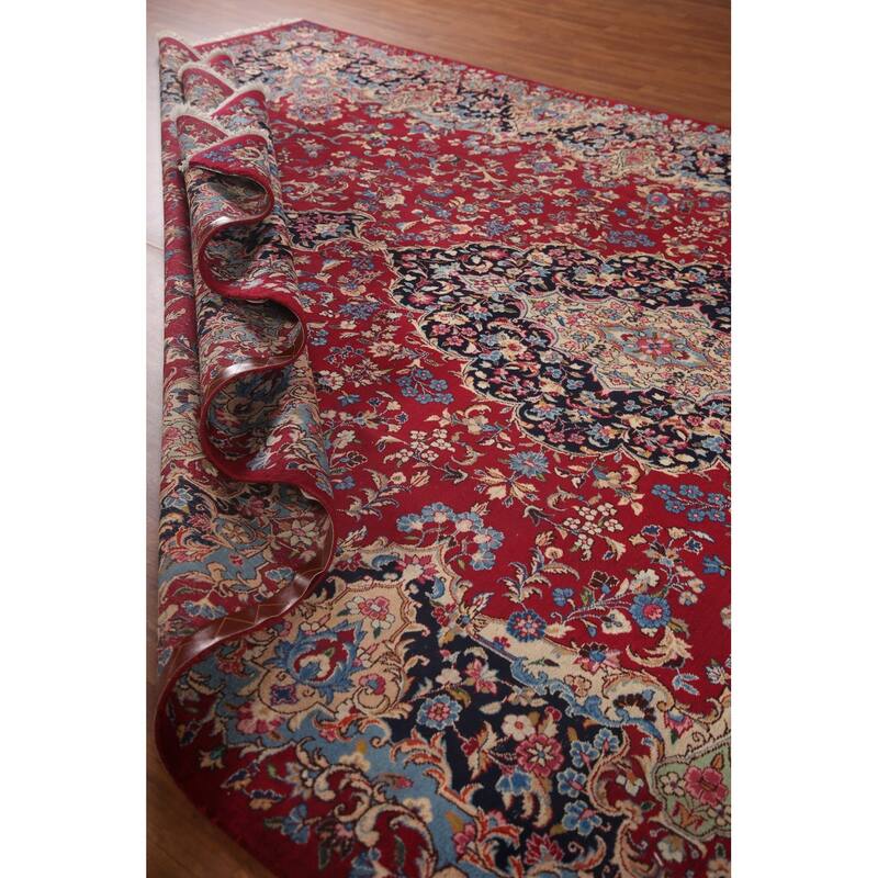 Hand Knotted Oriental 100% Wool Carpet Traditional Floral Red Kerman Area Rug - 16' 0'' X 9' 10''