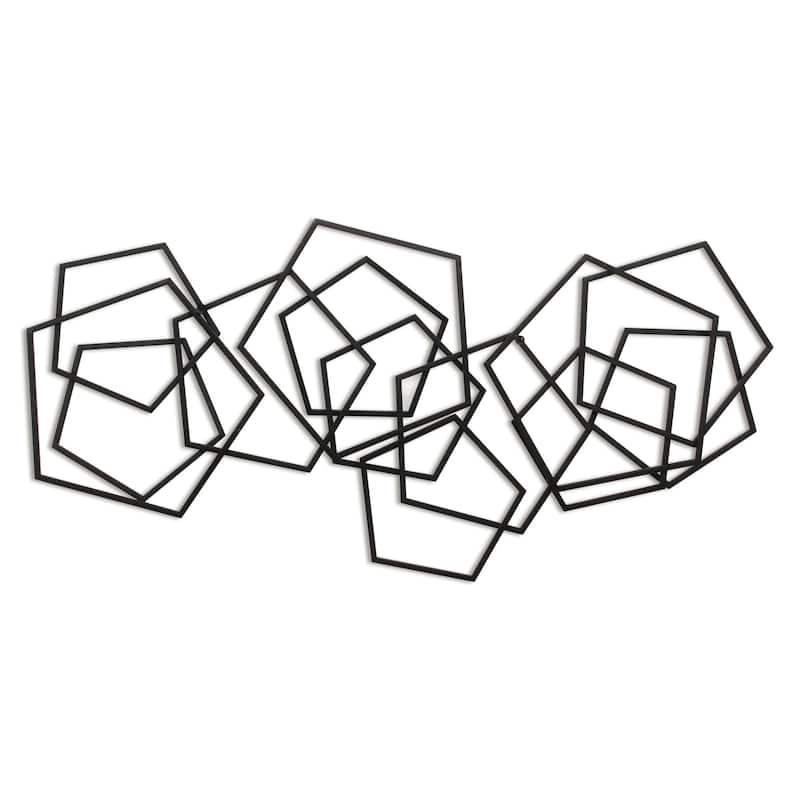 HomeRoots 24" X 48" Black Geometric Metal Abstract Hanging Dimensional Sculpture