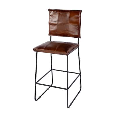 Niles 30 in. Seat Height Leather and Iron Bar Stool with Footrest