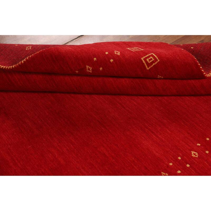 Red Gabbeh Oriental Area Rug Hand-Knotted Modern Wool Carpet - 5'7"x 7'9"