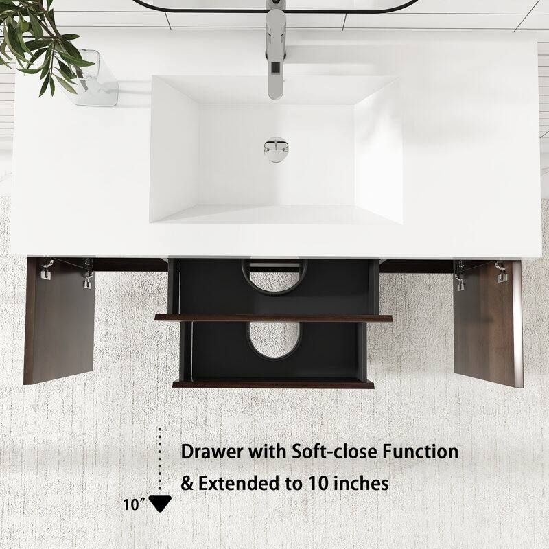 24"/30"/36"/48" Wall-Mounted 2-drawer Bathroom Vanity Set with Integrated Resin Sink