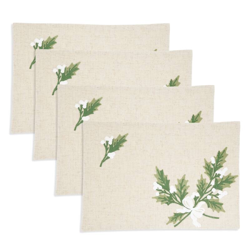 Linen Blend Holly Leaves Placemat (Set of 4) - 13"x19"