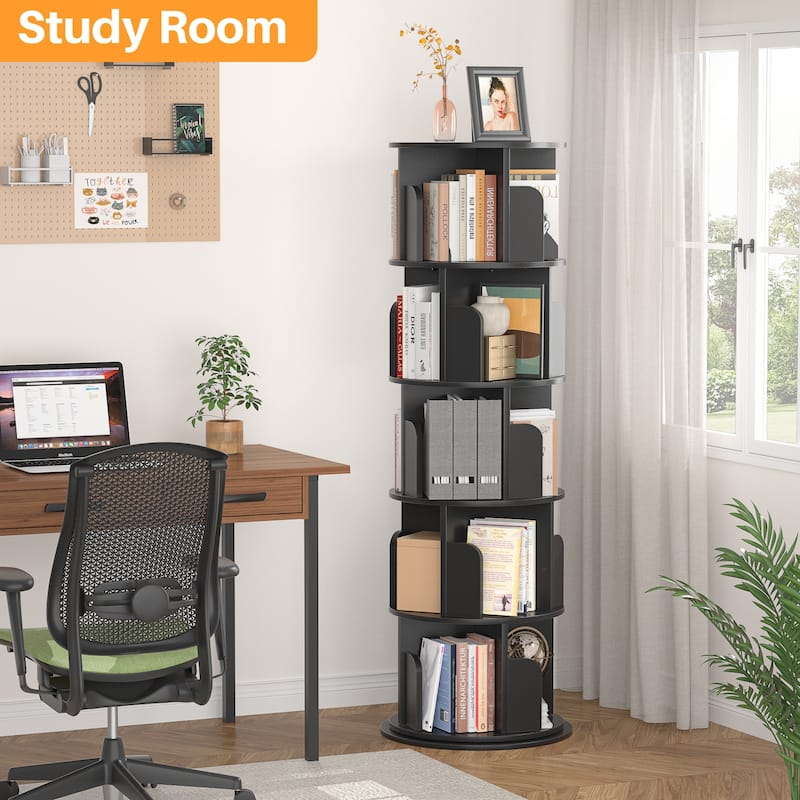 4/5 Tiers Round Rotating Bookcase, Revolving Floor Standing Bookshelf Corner Organizer Display