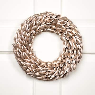 Champagne Gold Budding Leaves Glitter Christmas Wreath, 11.5", Unlit