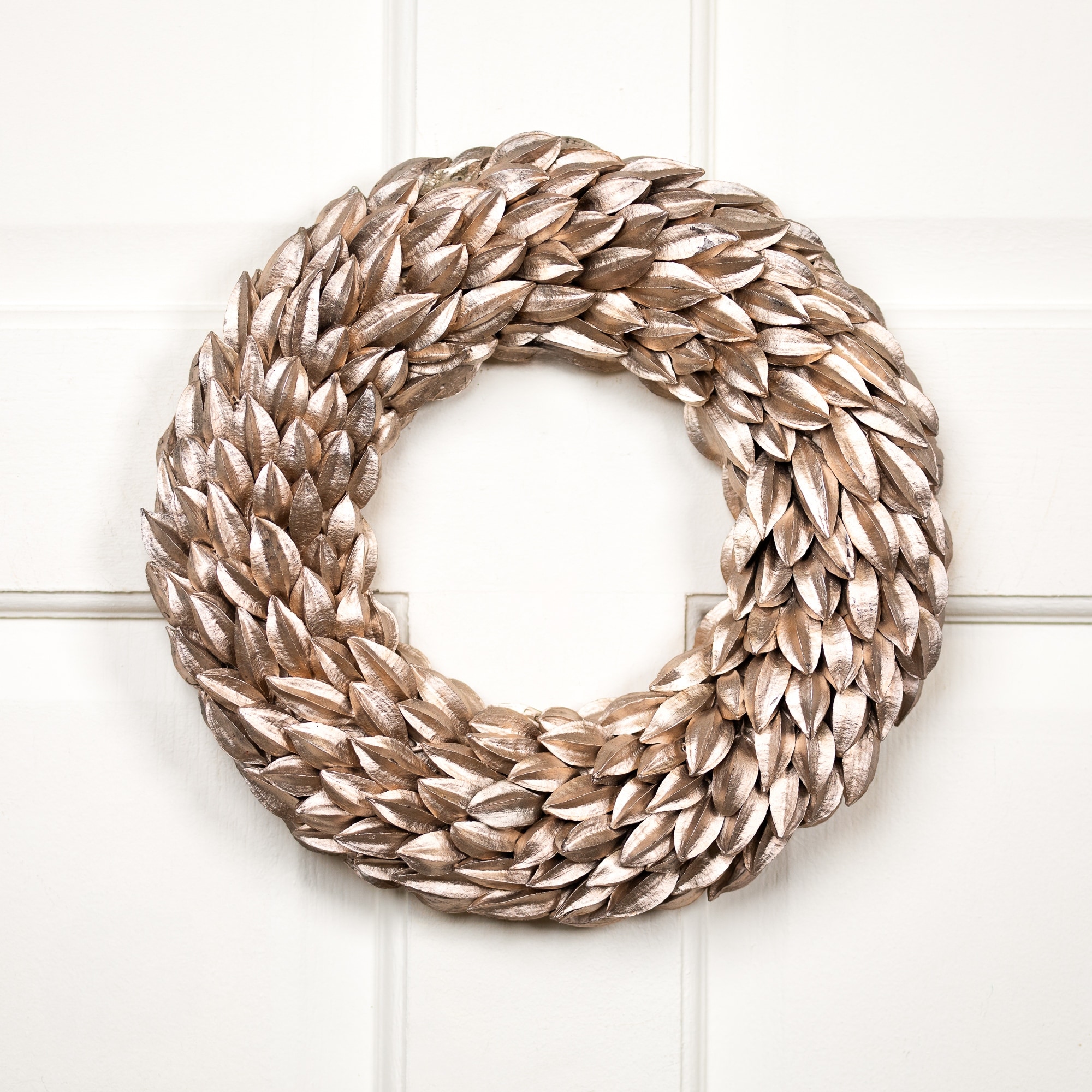 Champagne Gold Budding Leaves Glitter Christmas Wreath, 11.5", Unlit
