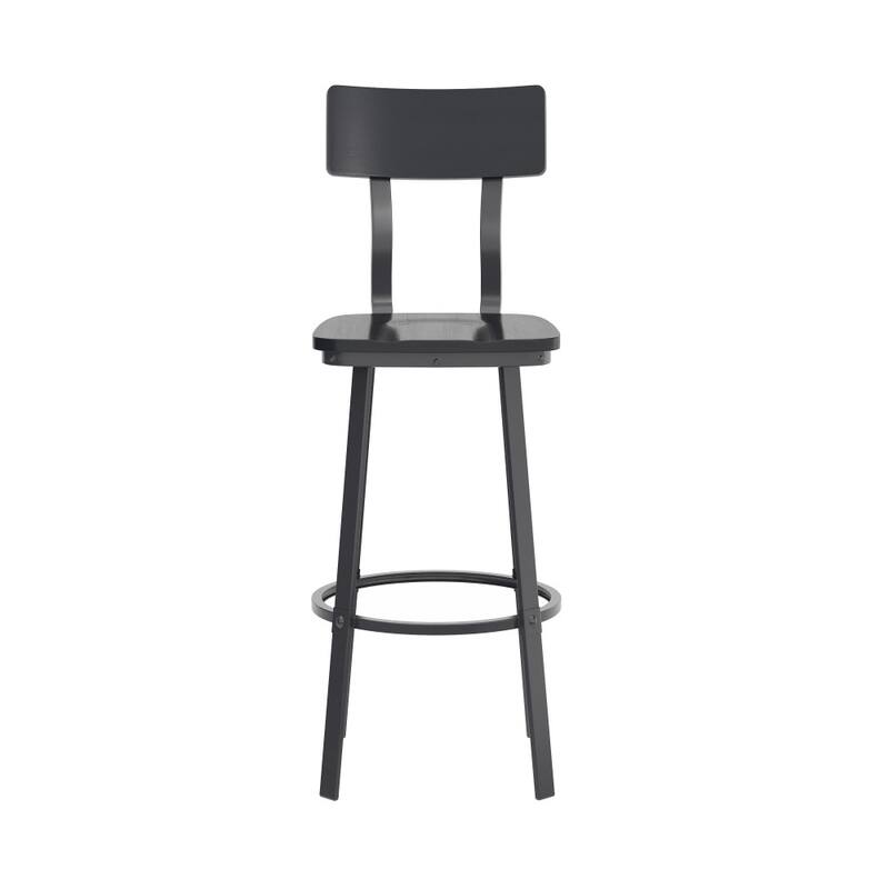 Rustic Walnut Restaurant Barstool with Wood Seat & Back & Gray Powder Coat Frame - 16.25"W x 22.75"D x 45"H