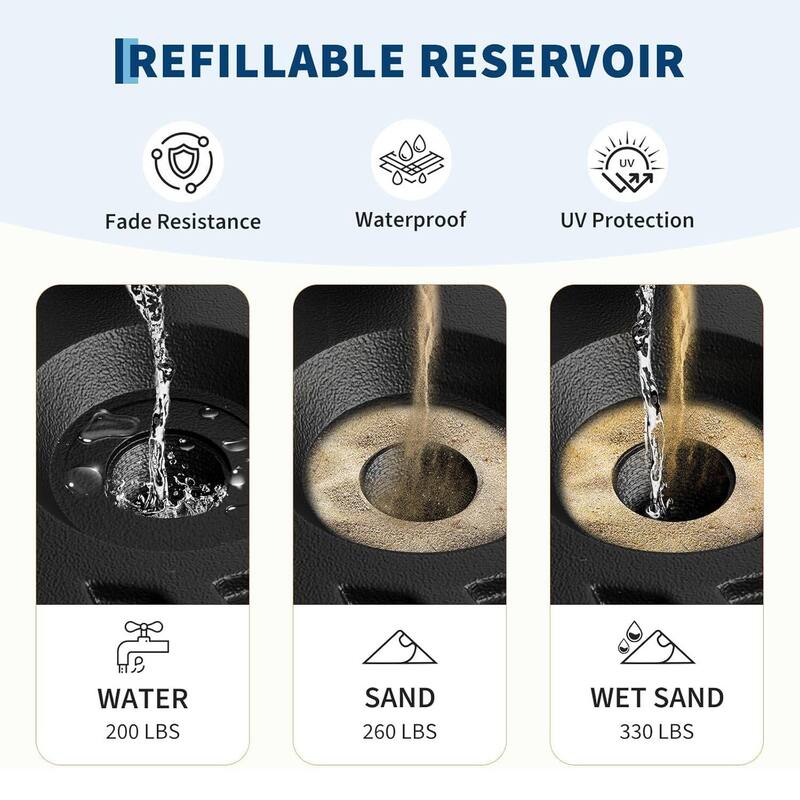 20" Patio Umbrella Base, Fillable Umbrella Stand Fits 1.5" to 2.1" Poles for 7.5-11FT Umbrellas, Outdoor Deck Poolside