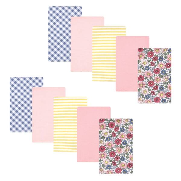 slide 1 of 1, Hudson Baby Infant Girl Cotton Flannel Burp Cloths, Pink Blue Pretty Floral 10 Pack, One Size