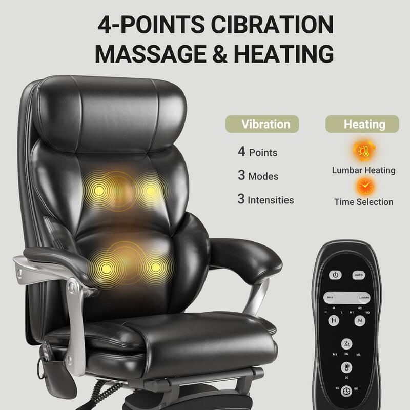Executive Office Chair with Massage, Heat and Reclining Footrest - Wide Ergonomic Swivel Chair