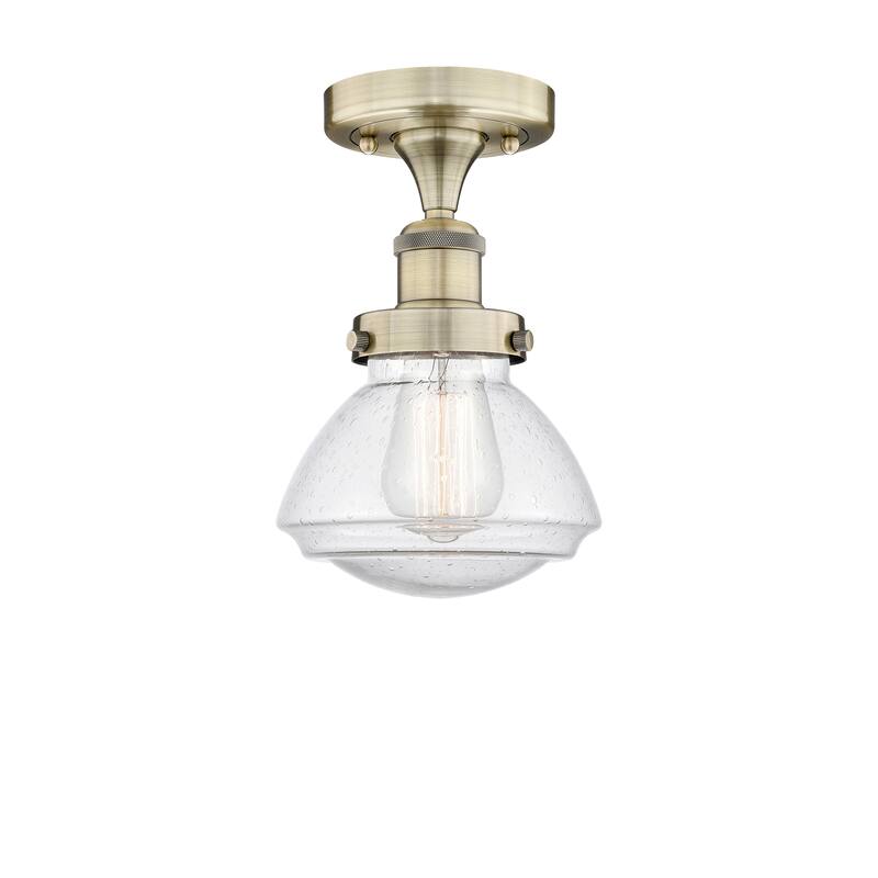 Innovations Lighting Olean - 1 Light 7" Semi-Flush Mount - Antique Brass/Seedy