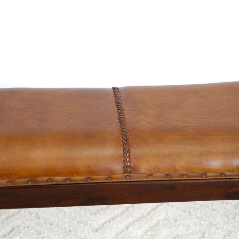 GDFStudio - Chad Modern Mid-Century 47.5" Genuine Leather Bench with Solid Wood Frame - 16.1"W