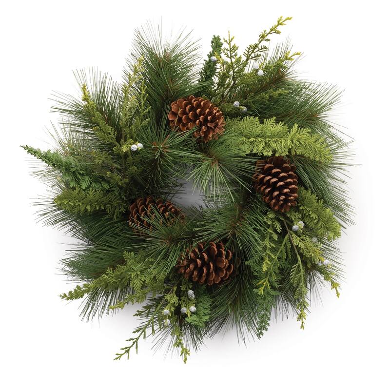 Rustic Woodland Holiday Wreath 30” Natural Green & Brown Christmas Decor with Pinecones - 18"