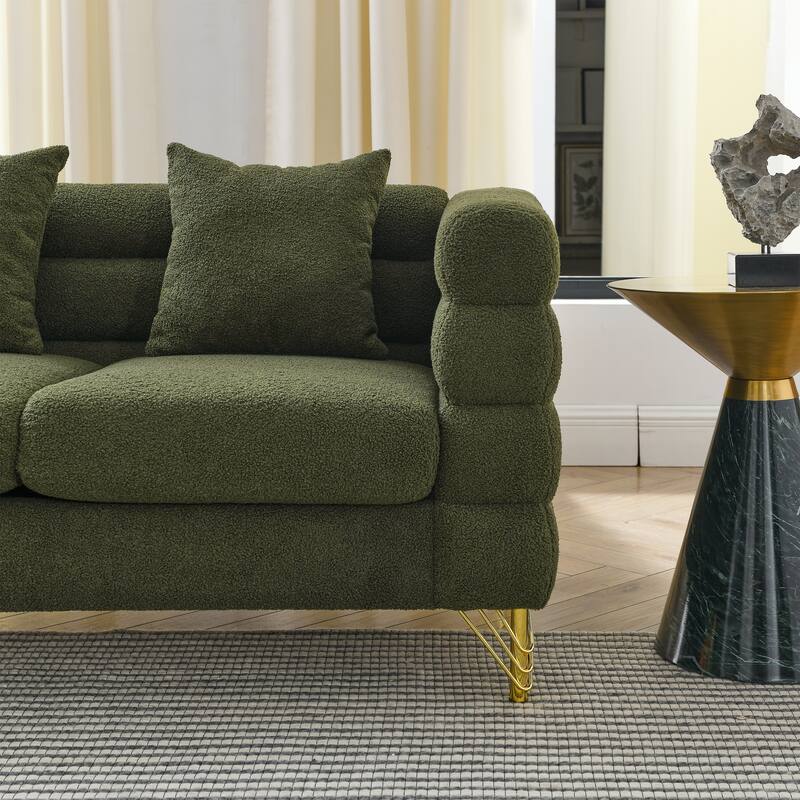 Anmytek Green Teddy Fabric Oversized 3 Seater Sofa 81 Inch Deep Seating Couch with Pillows
