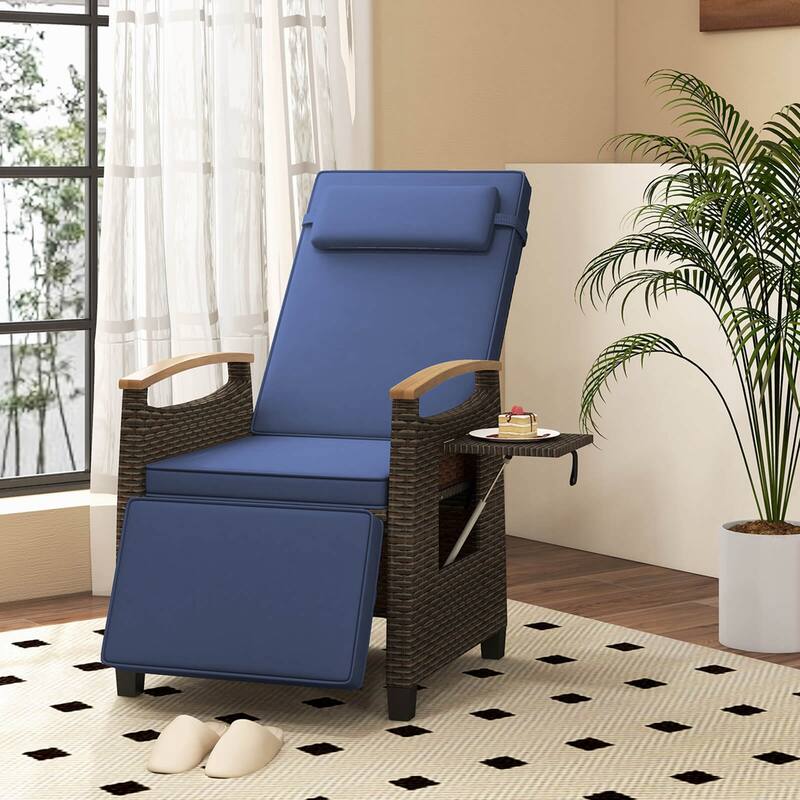 Costway 1/2 PCS Patio Wicker Recliner Chair with Adjustable Backrest