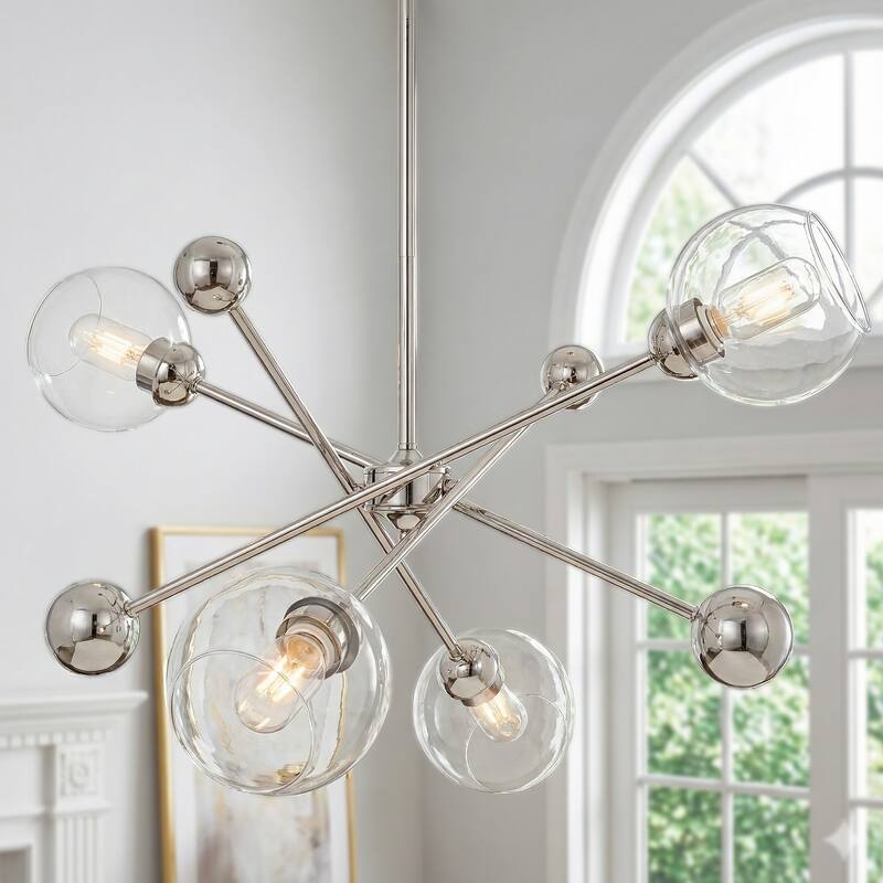 LamQee Sputnik Metal Chandelier with Clear Glass Globe Shades - Stainless Steel/6-Light