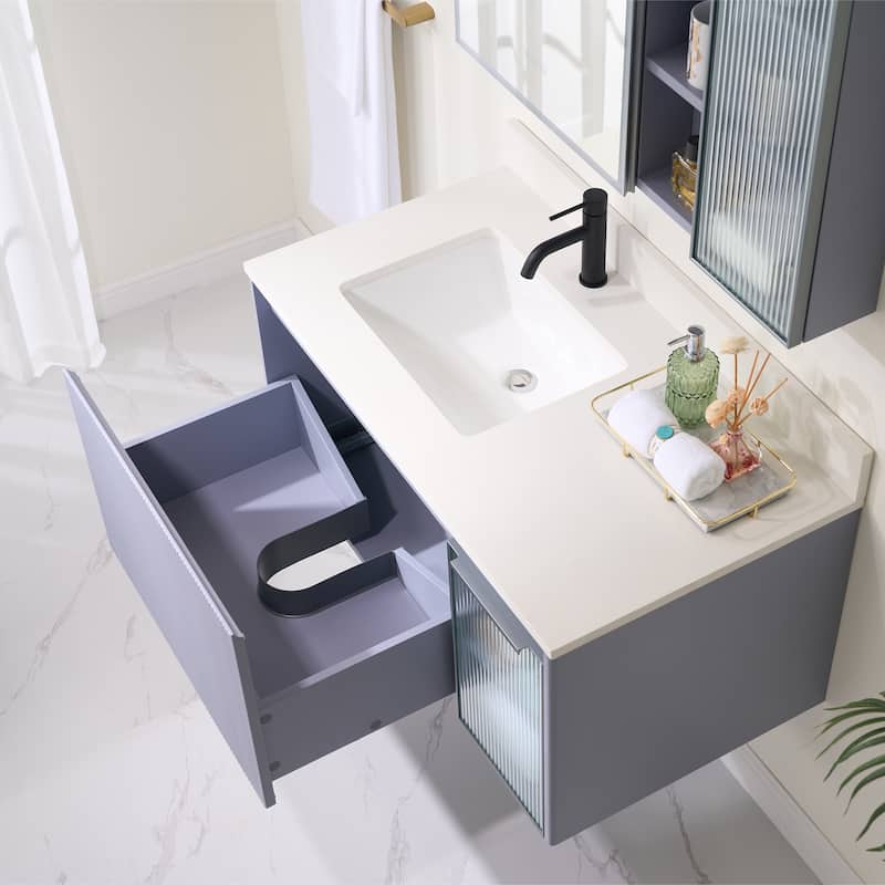 20'' H Modern Wall-Mount Bathroom Vanity With White Quartz Top and Single Sink