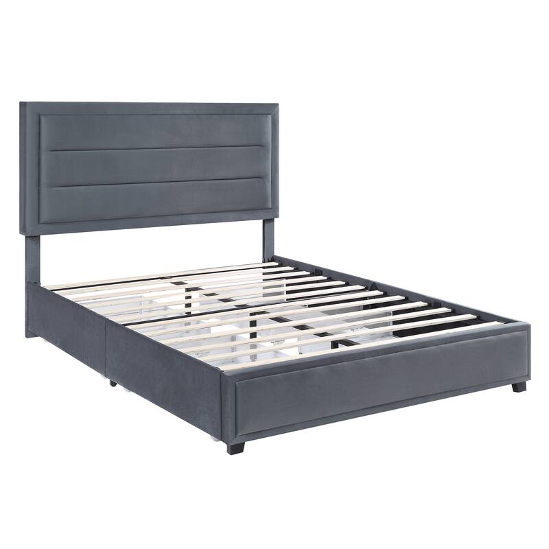 Furniture of America Naxime Modern 4-Drawer Fabric Platform Bed - Grey - Full