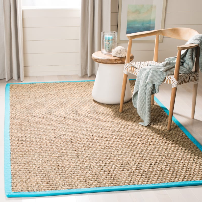 SAFAVIEH Natural Fiber Marina Basketweave Seagrass Rug - 5' x 8' - Natural/Turquoise - Rectangle