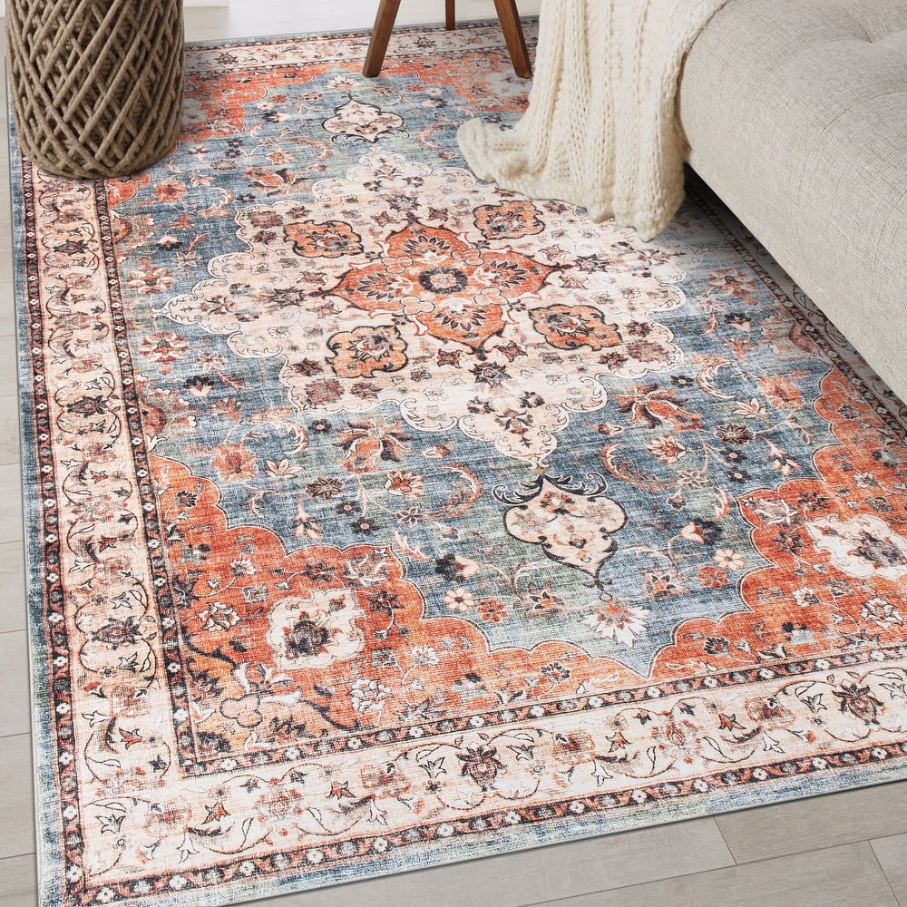 World Rug Gallery Traditional Distressed Washable Non-Slip Area Rug