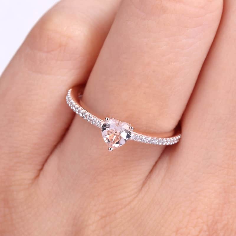 Miadora 10k Rose Gold Heart-cut Morganite and 1/10ct TDW Diamond Birthstone Ring
