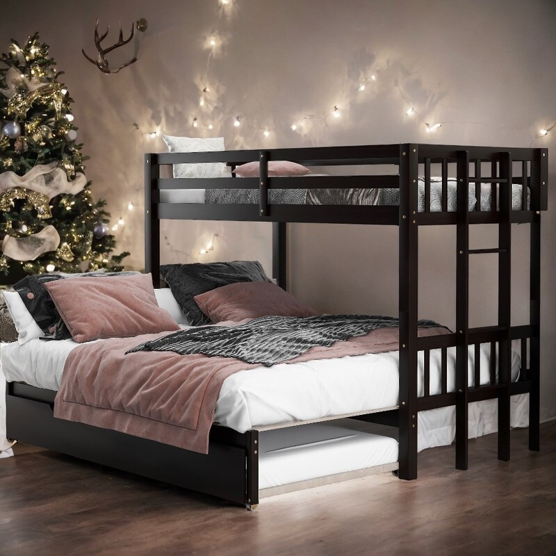 Twin over Twin Bunk Bed With Exquisite Design Expanded Bed With Wheels Trundle Multiple Beds For Small Space Espresso Bed Bath Beyond 39703498