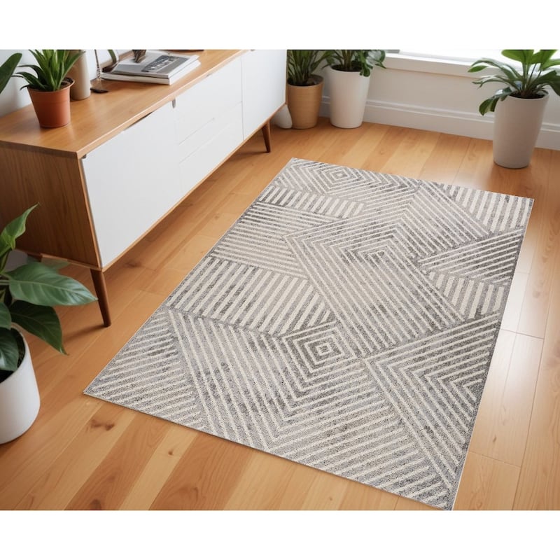 Distressed Abstract Modern Stain Resistant Woven Durable Area Rug - 4' X 6' - Gray and Beige - Rectangle