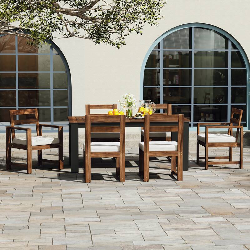 7-Piece Patio Table and Chairs Set with Umbrella Hole, 2 Armchairs & 4 Side Chairs