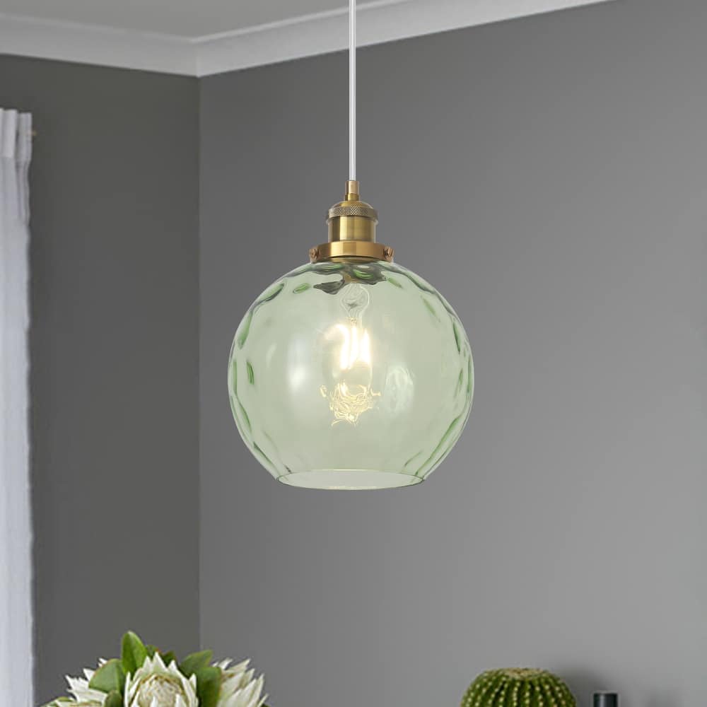 1-Light Glam Modern Metal Hanging Foyer Pendant Light with Glass Shade for Kitchen Island