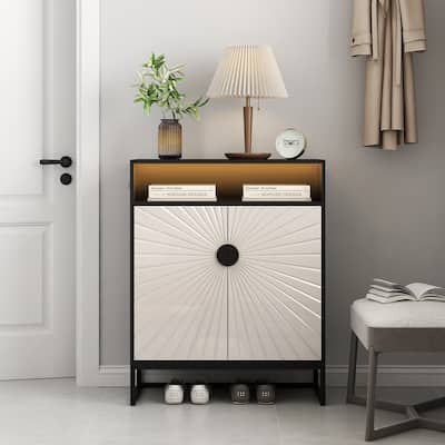 GDFStudio - Liora 5-Tier Shoe Cabinet with Doors and Motion Sensor Light, Adjustable Shelves, Wooden Storage