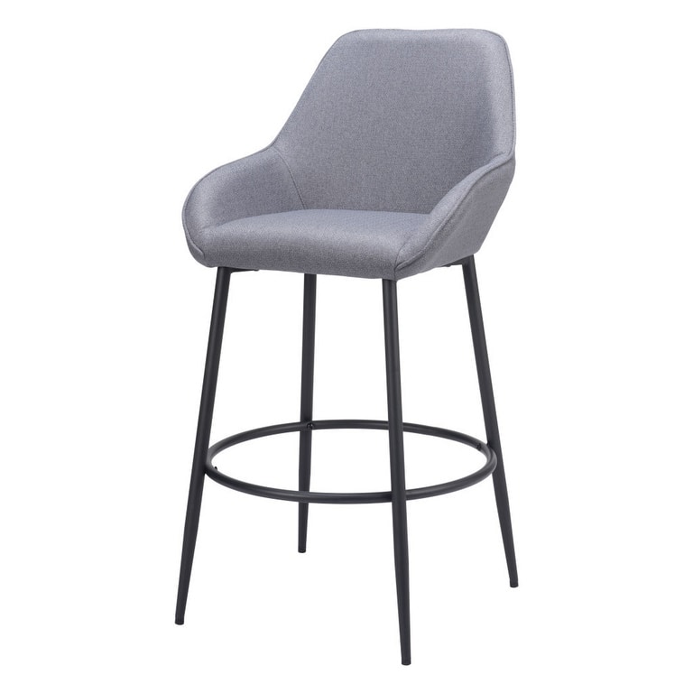 Set of Two 30" Gray And Black Fabric And Steel Bar Height Bar Chairs