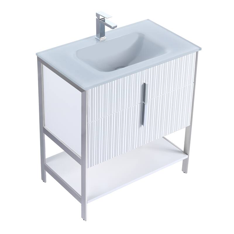 Fine Fixtures Serenity Modern Bathroom Vanity with White Glass Top