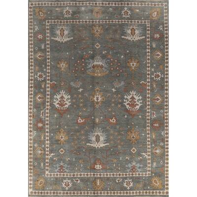Gray Oushak Indian Area Rug Handmade Transitional Wool Carpet - 9'0" x 11'7"