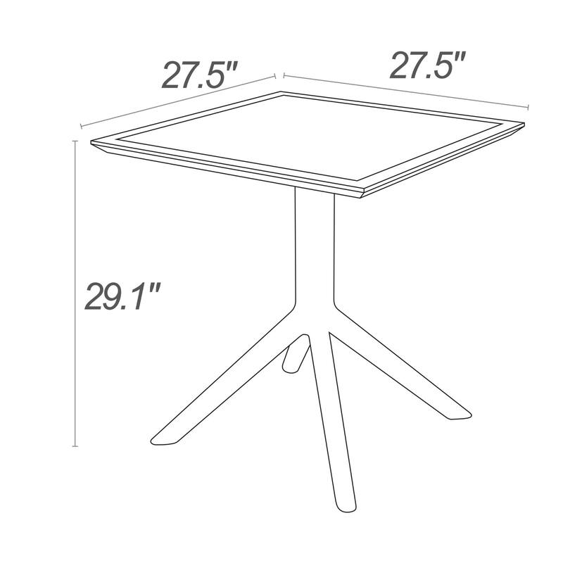 29.5" White Square Outdoor Patio Dining Table