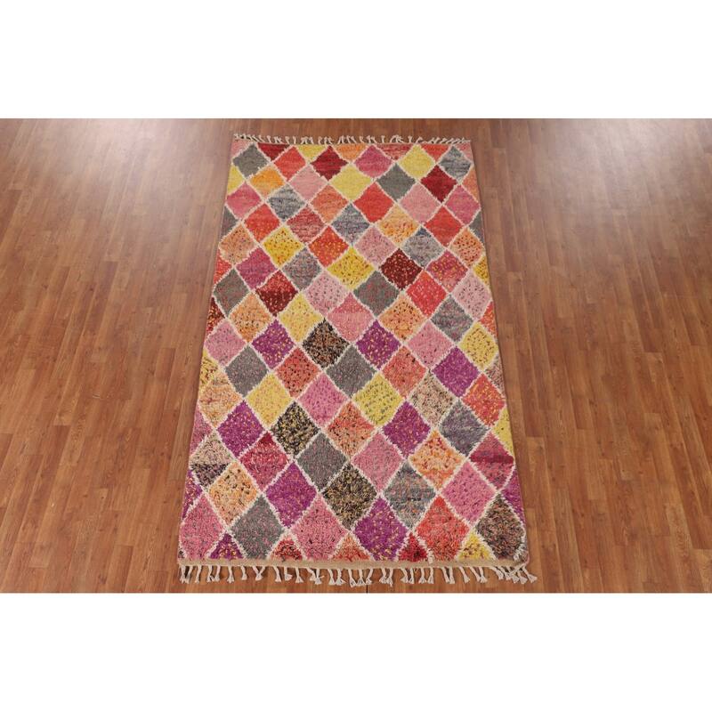 Colorful Trellis Moroccan Pakistan Area Rug Handmade Wool Carpet - 5'0" x 8'8"