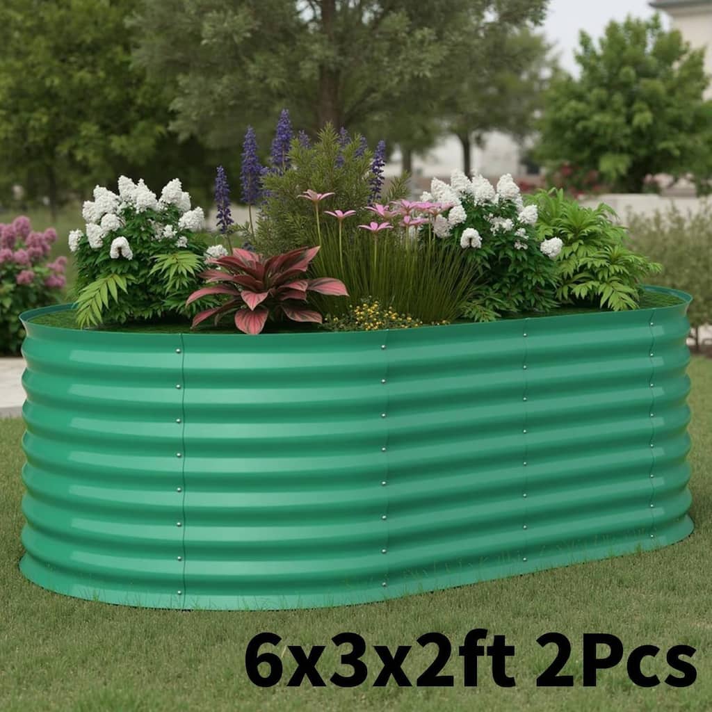 6x3x2ft 2Pcs Galvanized Raised Garden Bed Planter Boxes Outdoor, Green for Vegetables, Fruits, Flowers, Herbs - N/A