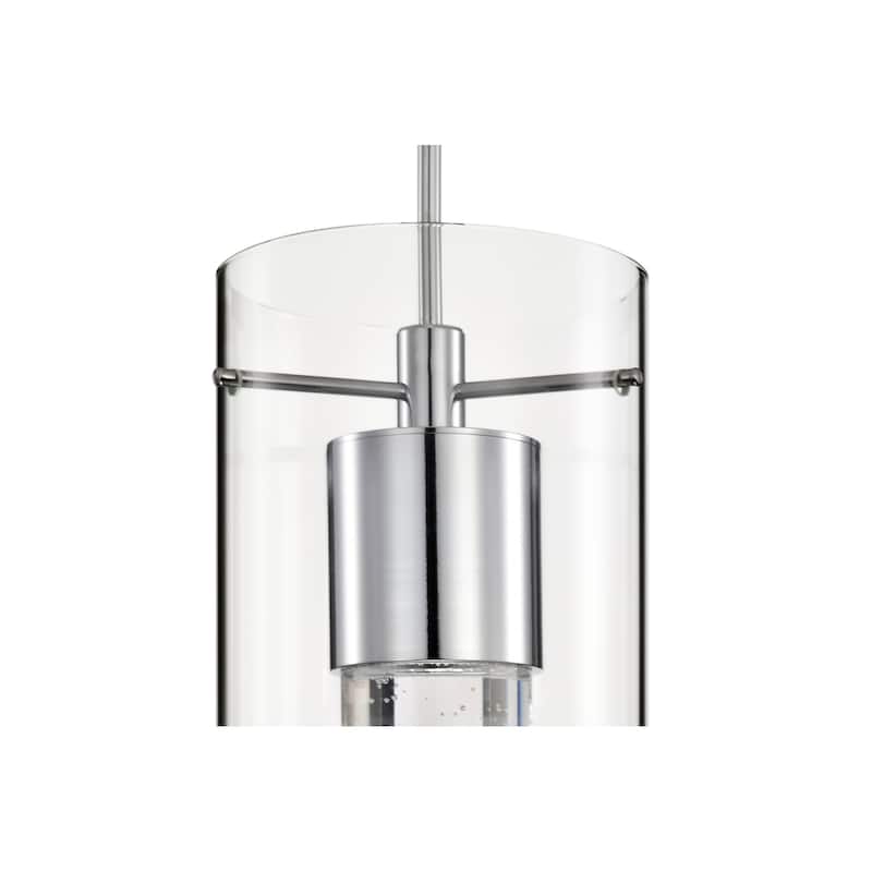 7-Watt 1-Light Chrome Clear Glass Shade Inner Seedy Glass Cylinder LED Pendant Light