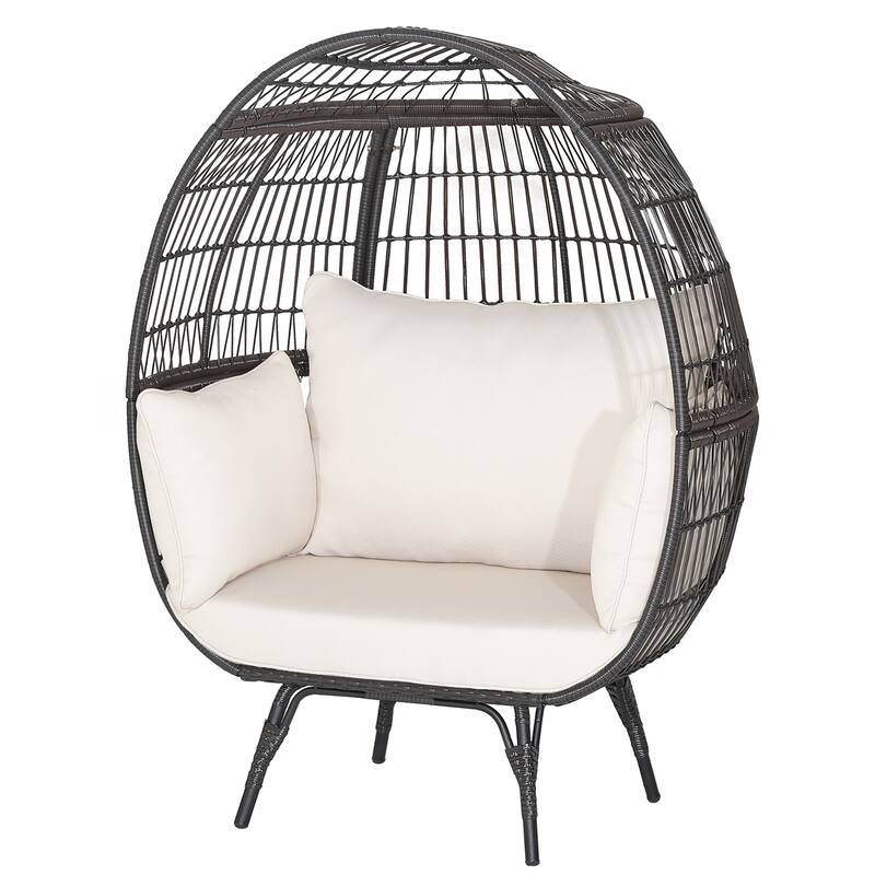 Patio Oversized Rattan Wicker Egg Chair Lounge Basket w/ 4 Cushion - Brown
