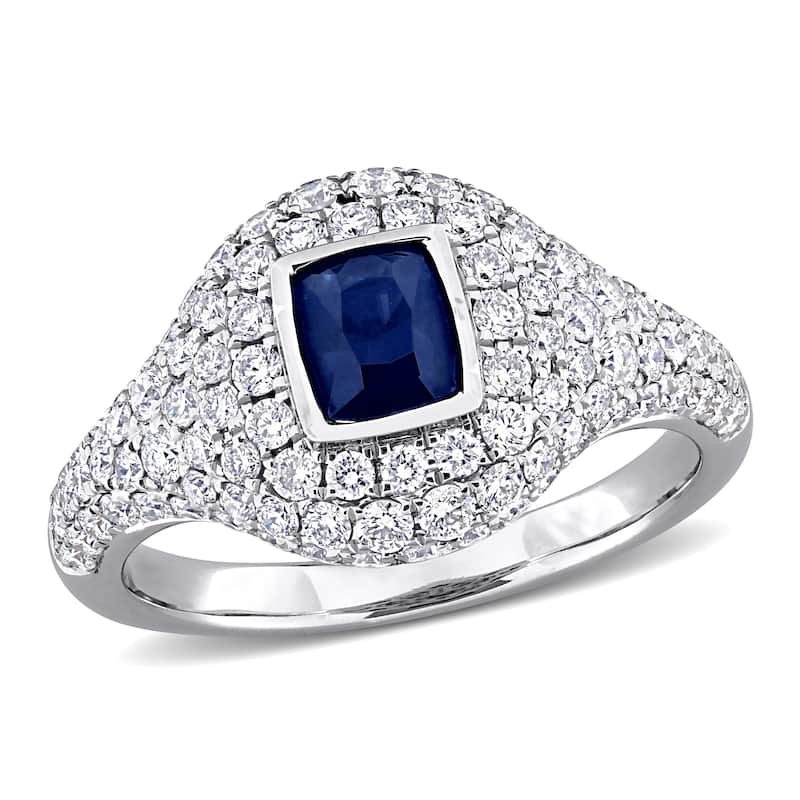 Miadora 1ct TGW Cushion-Cut Blue Sapphire 1 2/5ct TDW Diamond Ring in 14k White Gold