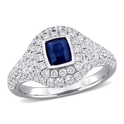 Miadora 1ct TGW Cushion-Cut Blue Sapphire 1 2/5ct TDW Diamond Ring in 14k White Gold