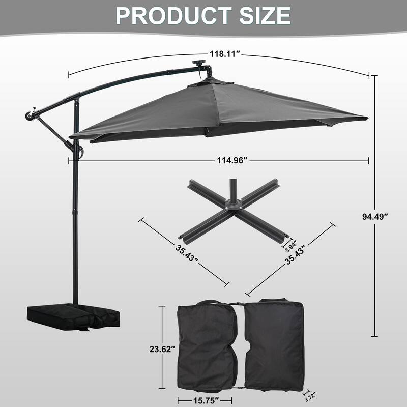 Ainfox 10 ft. Patio Offset Solar LED Umbrellas Cantilever Outside Umbrellas with Base