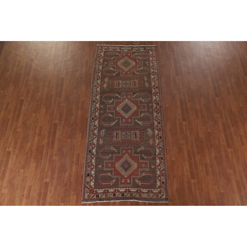 Hand Knotted Oriental 100% Wool Carpet Traditional Tribal Brown Ardebil Runner Rug - 10' 3'' X 4' 3''