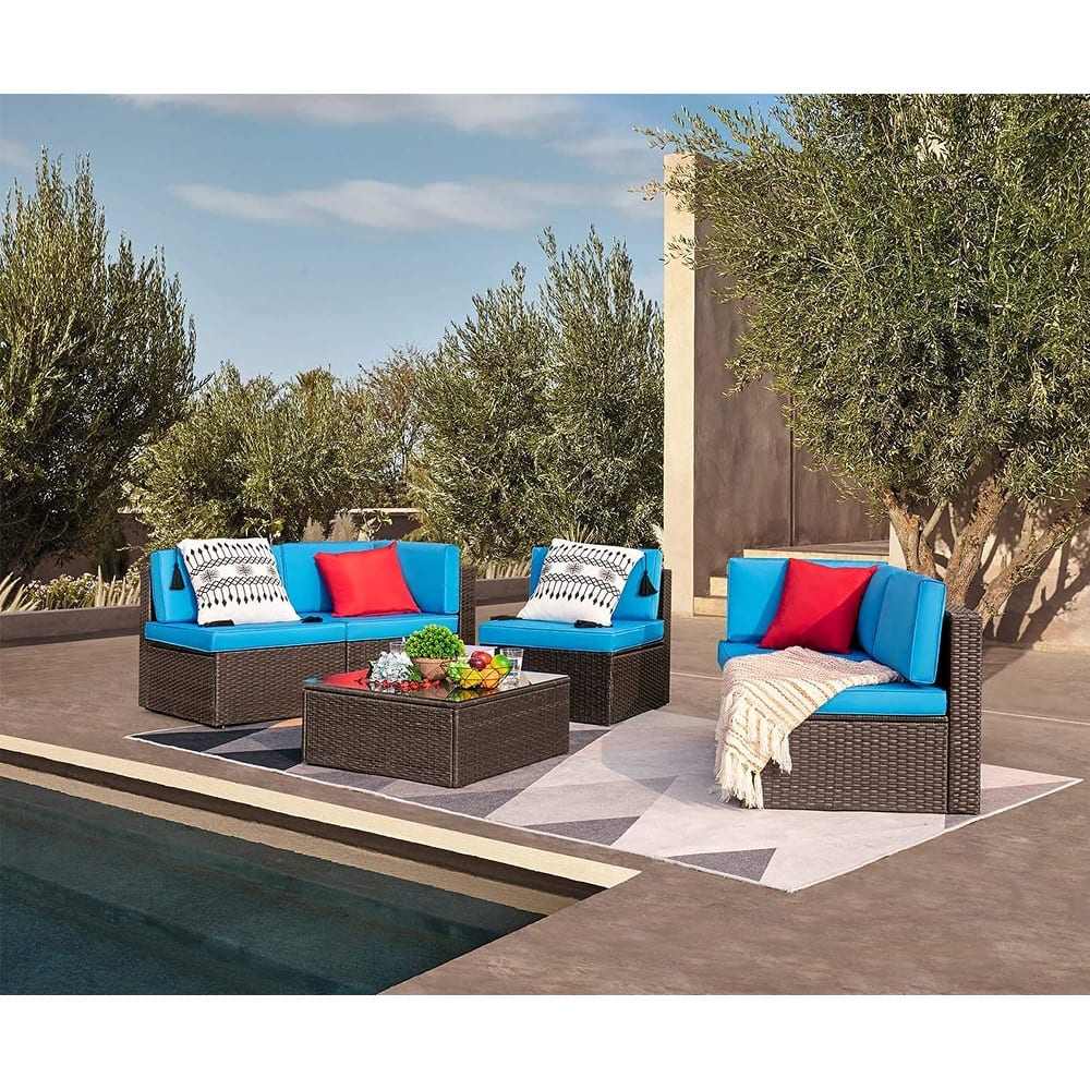 Homall 6 Pieces Patio Furniture Sets Outdoor Sectional Rattan Sofa Manual Weaving Wicker Patio Conversation Set