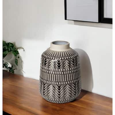 HomeRoots 8" Gray Abstract Cylinder Ceramic Table Vase